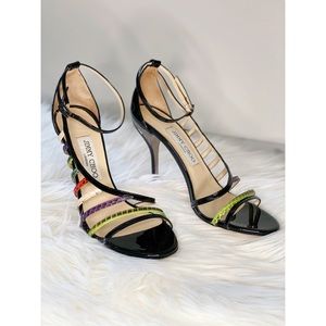 Jimmy Choo Black Multicolor Patent Leather Snakeskin Print Vuka D’orsay Heels 38